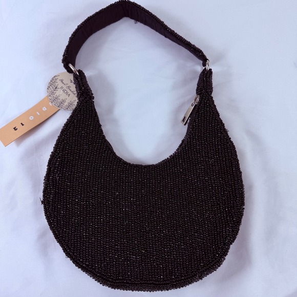 New Handcrafted Black Beaded Crescent Moon Star Purse Bag Handcrafted India NWT - Picture 3 of 11